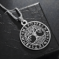 Viking Tree of Life Pendant Necklace for Men-Stainless Steel Nordic Circle- 1066