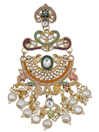 Elegant Bollywood Inspired Gold Kundan Earrings and Tika Set Indian Jewelry 247