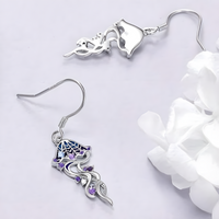 Oceanic Jellyfish Dangle Earrings — Purple Rhinestone & Blue Accent Stones 1432