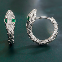 925 Silver-Plated Snake Hoop Earrings for Women Green Crystal Eyes Serpent 1033