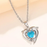 Dolphin Blue Heart CZ Necklace Women Chic Wedding Clavicle Chain Neclace 16