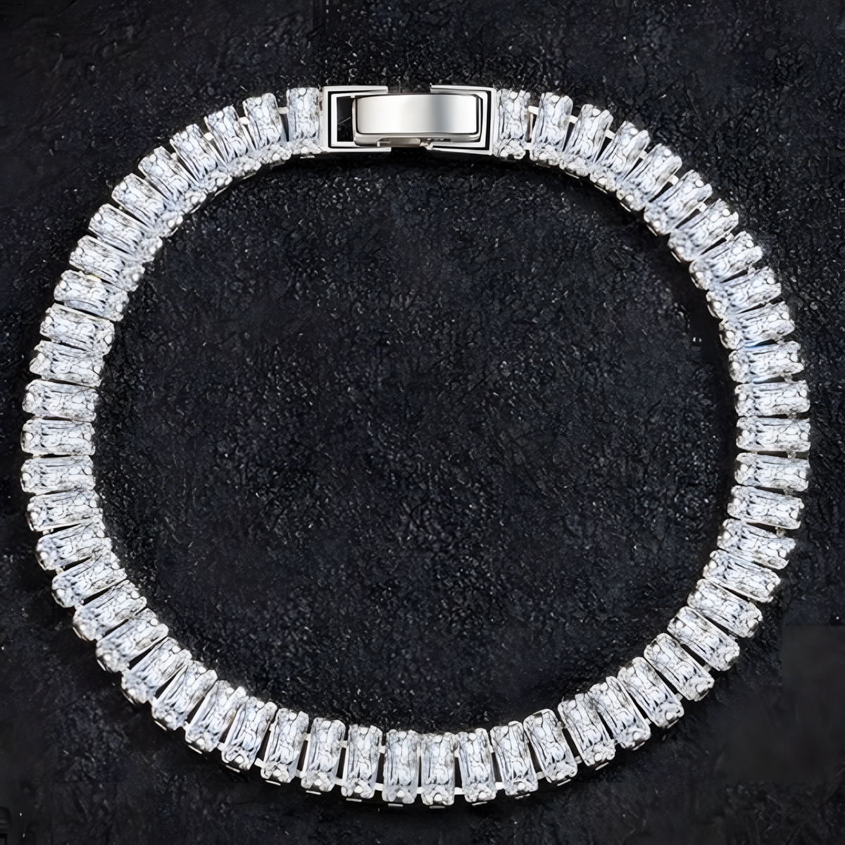 925 Silver-Plated Baguette Crystal Tennis Bracelet for Women – Elegant Chain 882