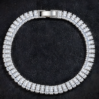 925 Silver-Plated Baguette Crystal Tennis Bracelet for Women – Elegant Chain 882