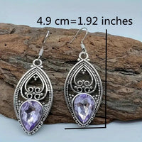 Purple Teardrop Crystal Look Drop Earrings For Women Silver Colour Filigree 1775