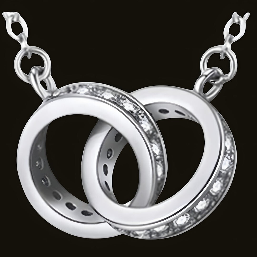 925 Sterling Silver Interlocking Rings Necklace Elegant Zircon Pendant Women 254