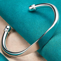 925 Sterling Silver Plated Twist Open Bangle Cuff Bracelet for Women Jewelry 405