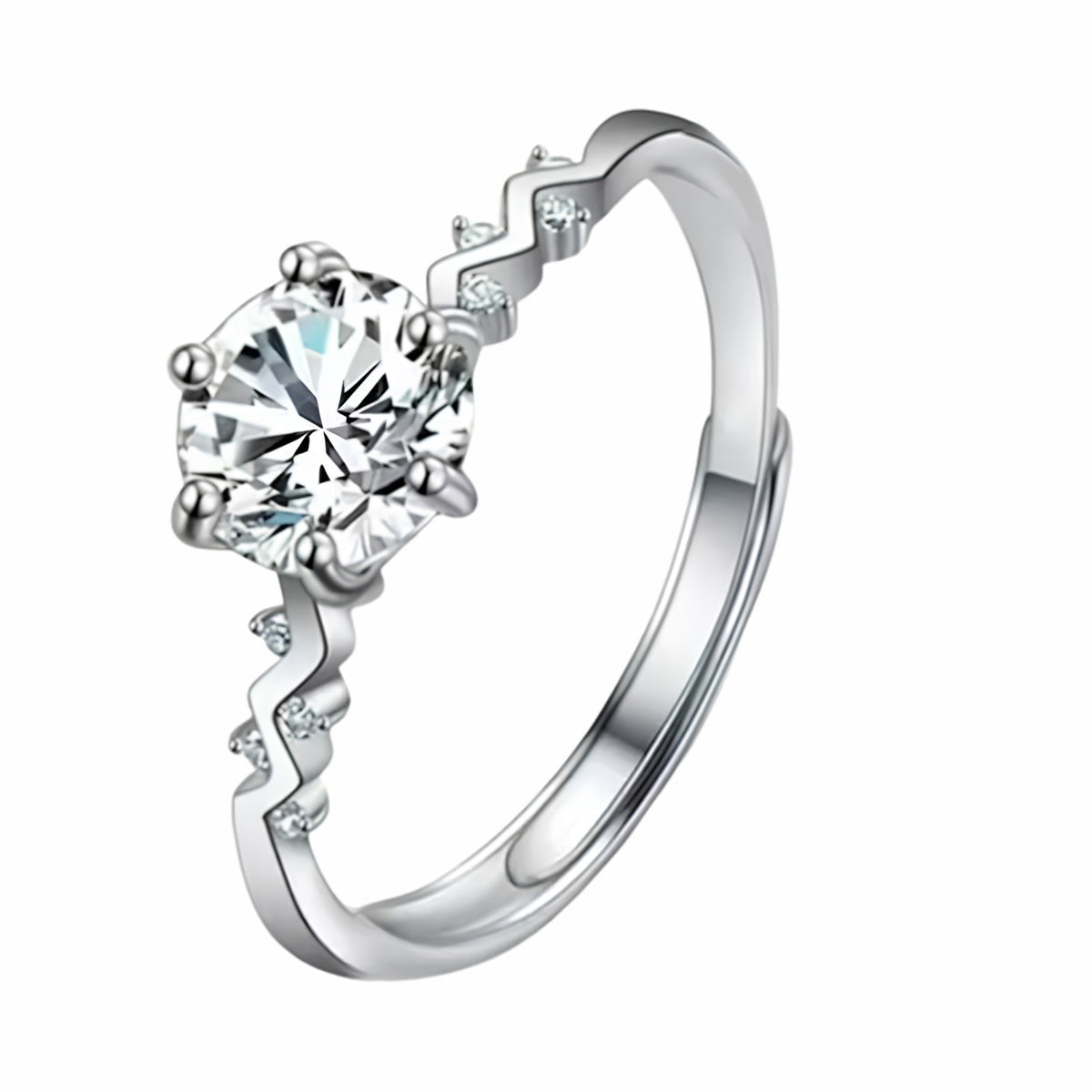 Adjustable Zigzag Zircon Engagement Ring, Round Brilliant Cut Solitaire 1632