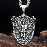 St Michael Angel Wings Shield Pendant Necklace for Men Viking Archangel 1388