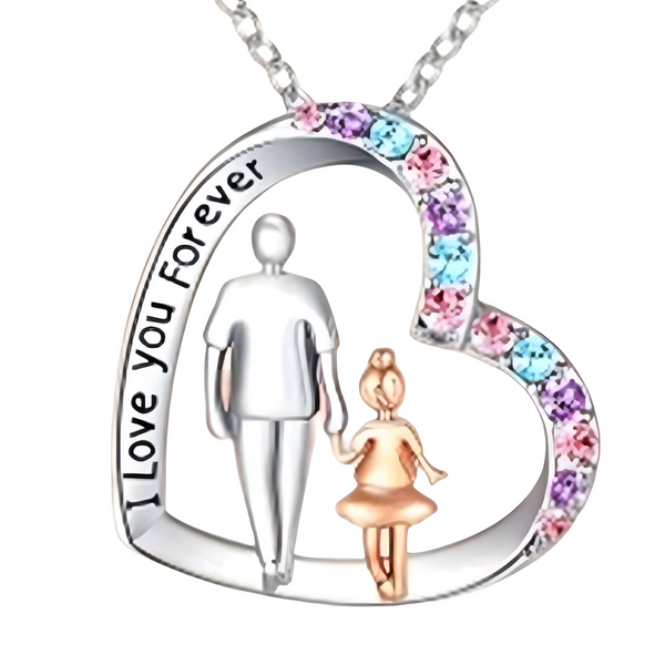 "I Love You Forever" Father Daughter Heart Necklace Pendant Cubic Zirconia B56