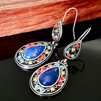 Vintage Water Drop Dangle Earrings Women Copper Alloy 925 Silver Plating - 1222