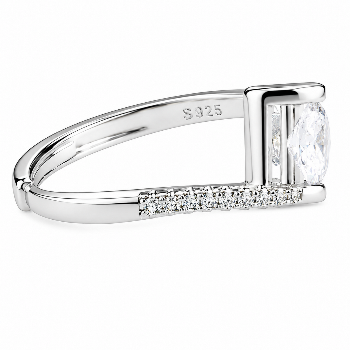 Women's Adjustable Heart Accent Zircon Engagement Ring, Round Brilliant 1635