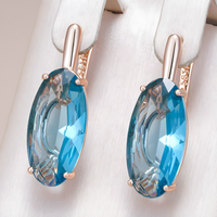 585 Rose Gold Blue Natural Zircon Oval Drop Earrings for Women, Copper Base 1287