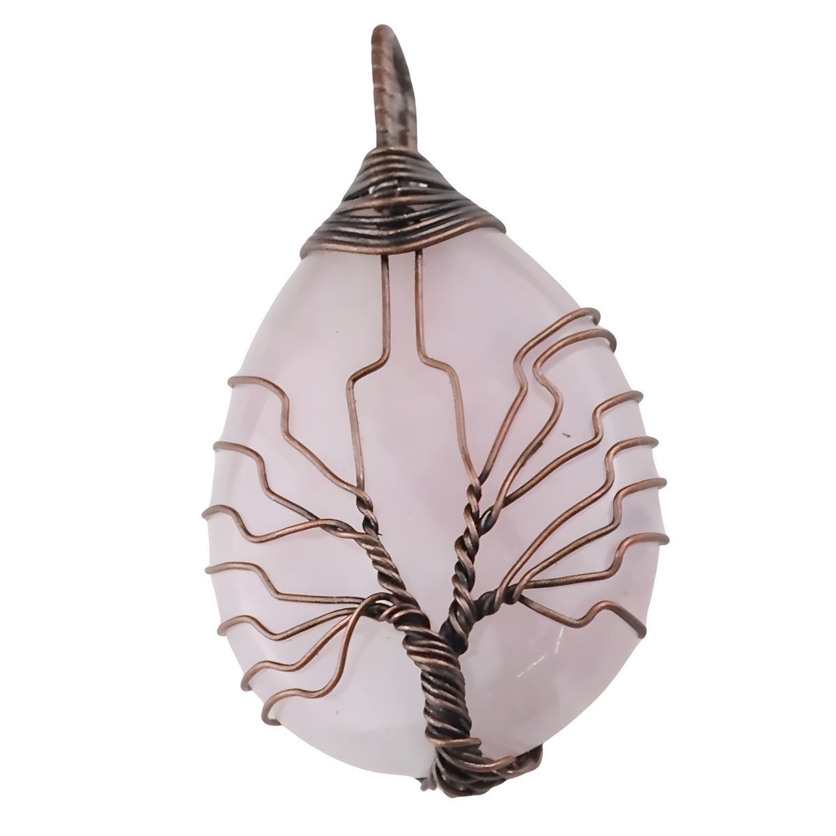 Pink Crystal Tree Of Life Pendant Necklace Oval Pink Crystal Energy Healing 1349