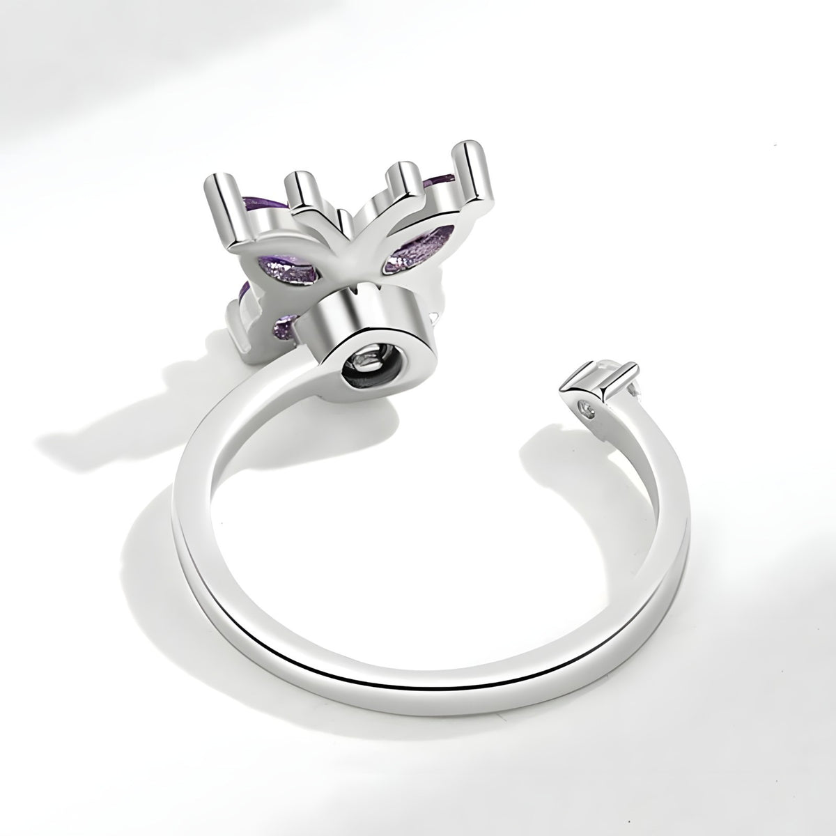 Adjustable Butterfly Spinner Ring 925 Sterling Silver Style, Rotating Purple 371