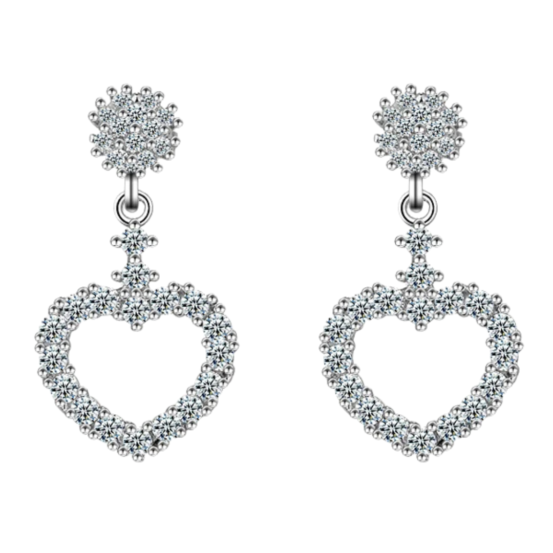Dazzling Heart Drop Earrings Women Sterling Silver 925, Sparkling CZ Crystal 298