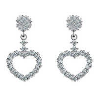 Dazzling Heart Drop Earrings Women Sterling Silver 925, Sparkling CZ Crystal 298