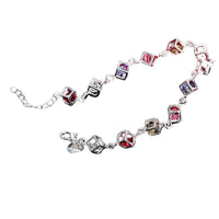Silver Tone Cube Charm Bracelet with Colourful Rhinestone Crystals 417