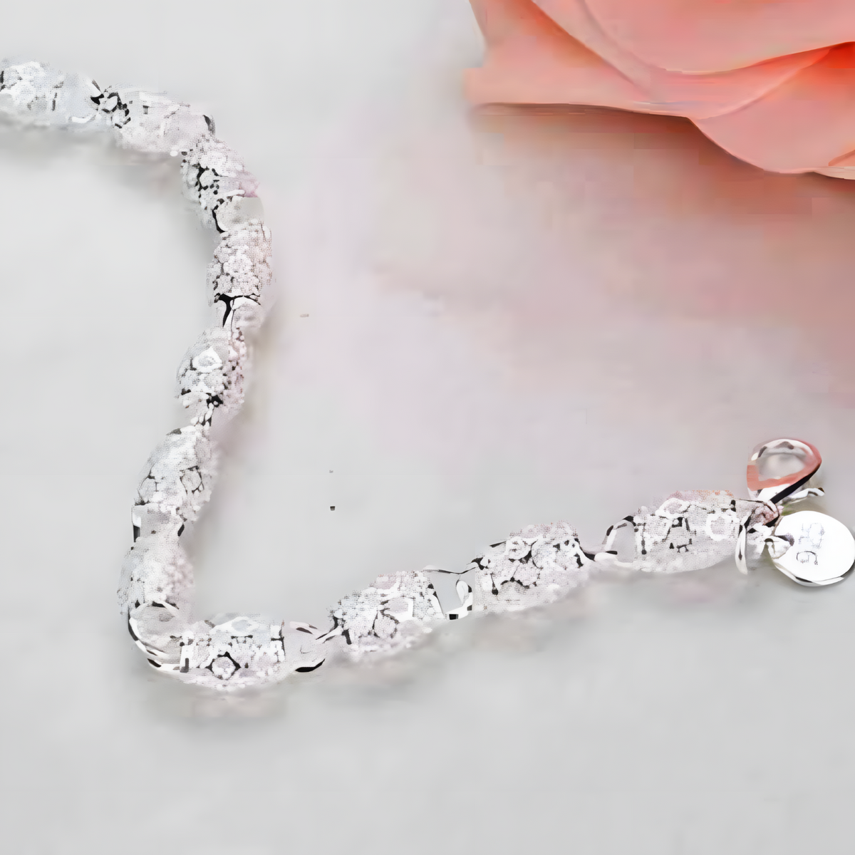 Sparkling Round Bead Bracelet For Women Silver Colour Adjustable Lobster 1763