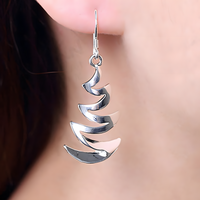 Silver Plated Crescent Wave Drop Earring Women–Elegant Spiral Dangle Design 1206