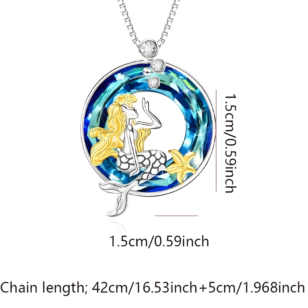Enchanting Mermaid Blue Crystal Sterling Silver Necklace Perfect Ocean Lover B74