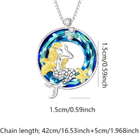Enchanting Mermaid Blue Crystal Sterling Silver Necklace Perfect Ocean Lover B74