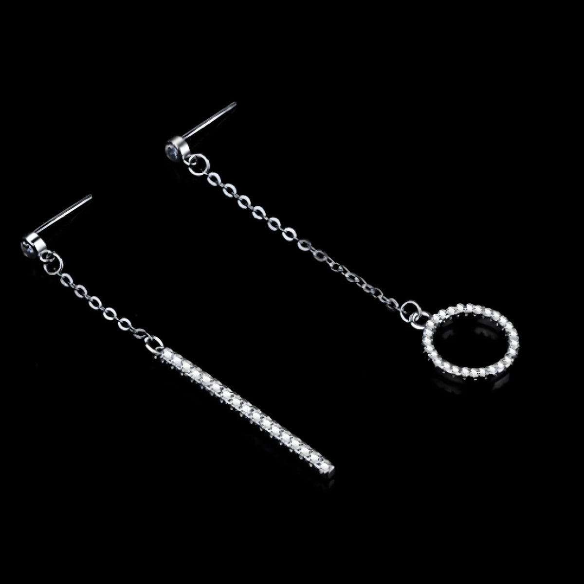 925 Sterling Silver Asymmetrical Drop Earrings - Long Chain Dangle Earrings 350