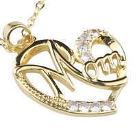 Mom Heart Pendant Necklace Gold Plated Link Chain Cubic Zirconia Romantic 1358