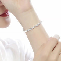 925 Sterling Silver Floral Link Bracelet for Women with Heart Charm, Elegant 414