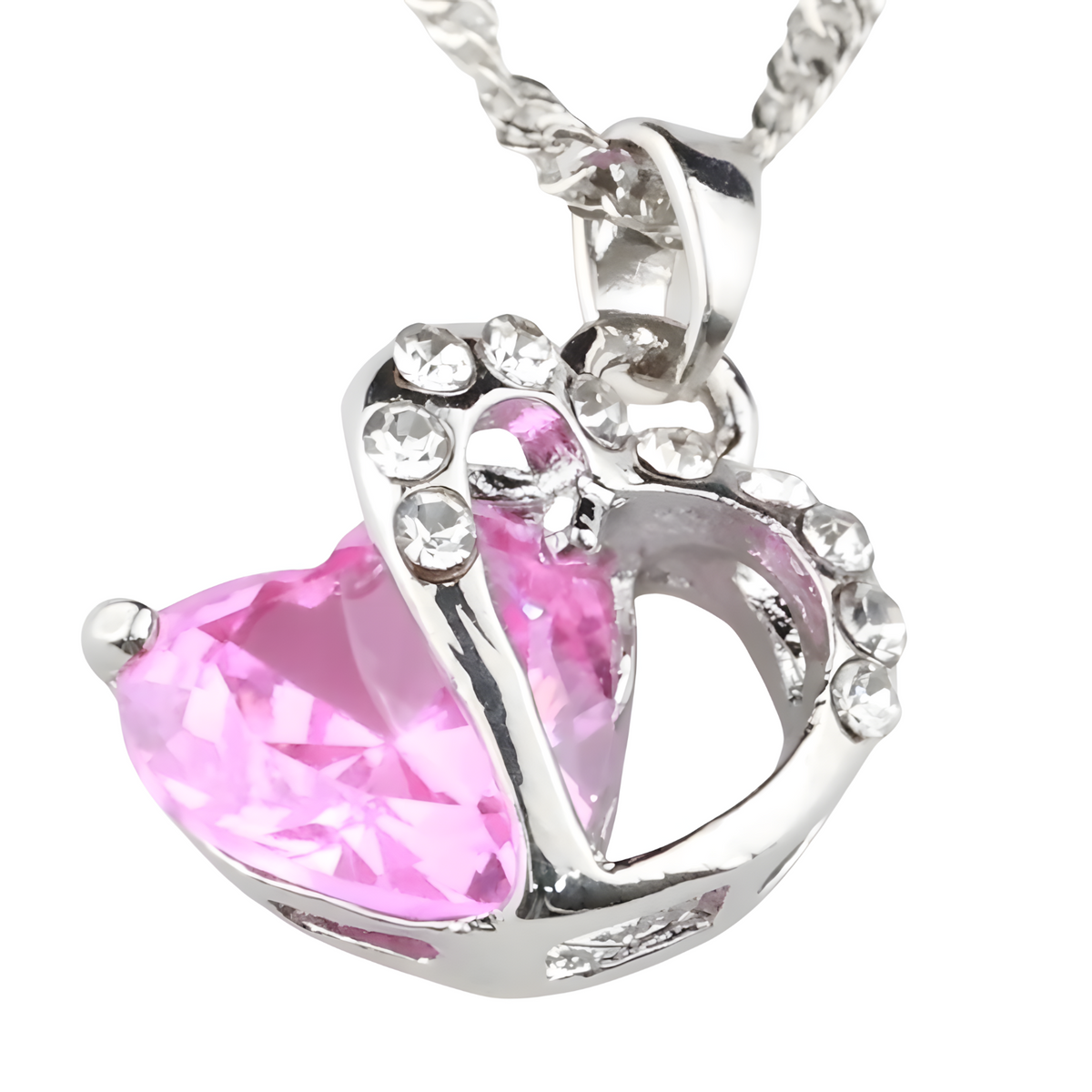 Pink Heart Crystal Jewellery Set for Women, Romantic Love Heart Pendant 1303