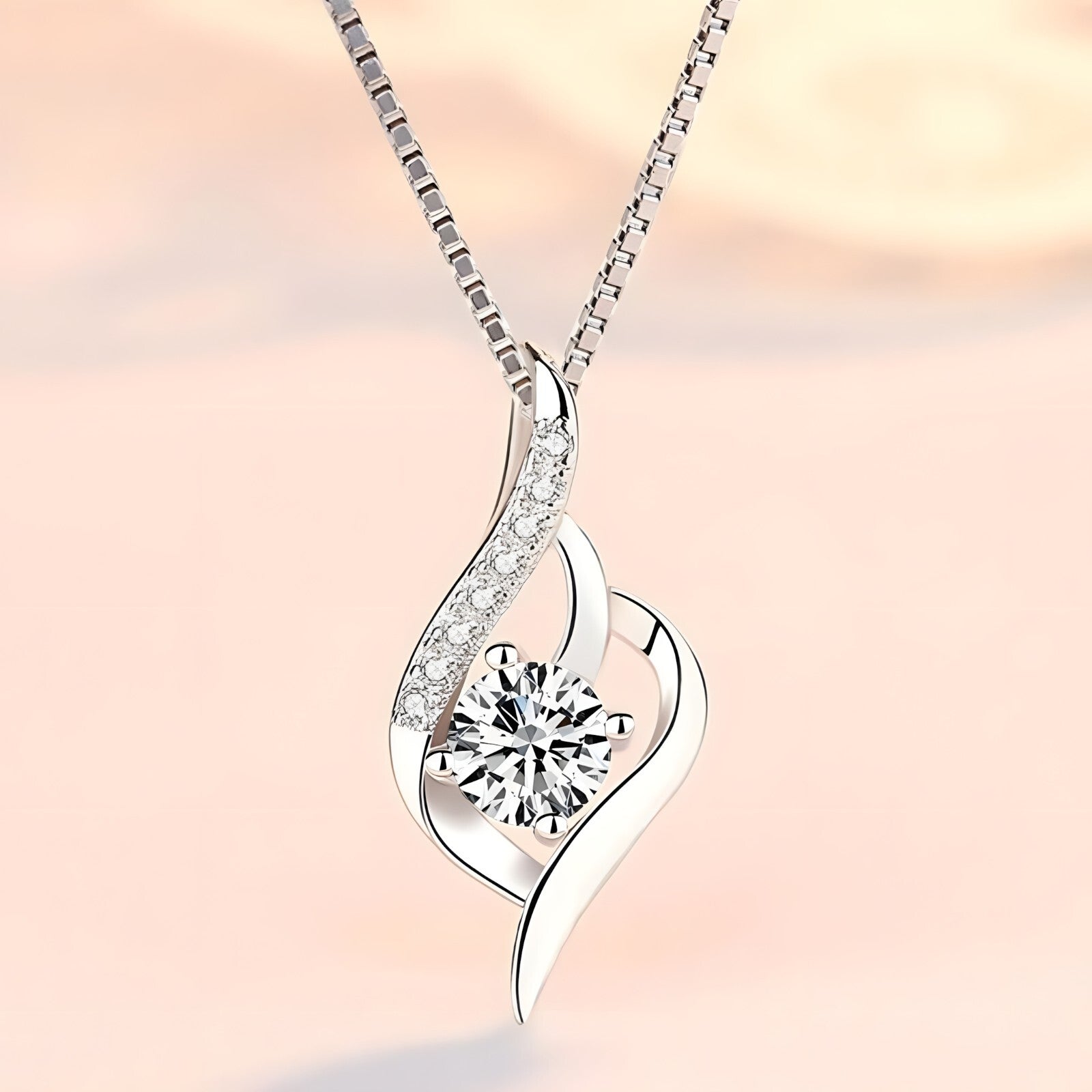 925 Sterling Silver Twisted Zircon Pendant Necklace Elegant Women’s Fashion 257