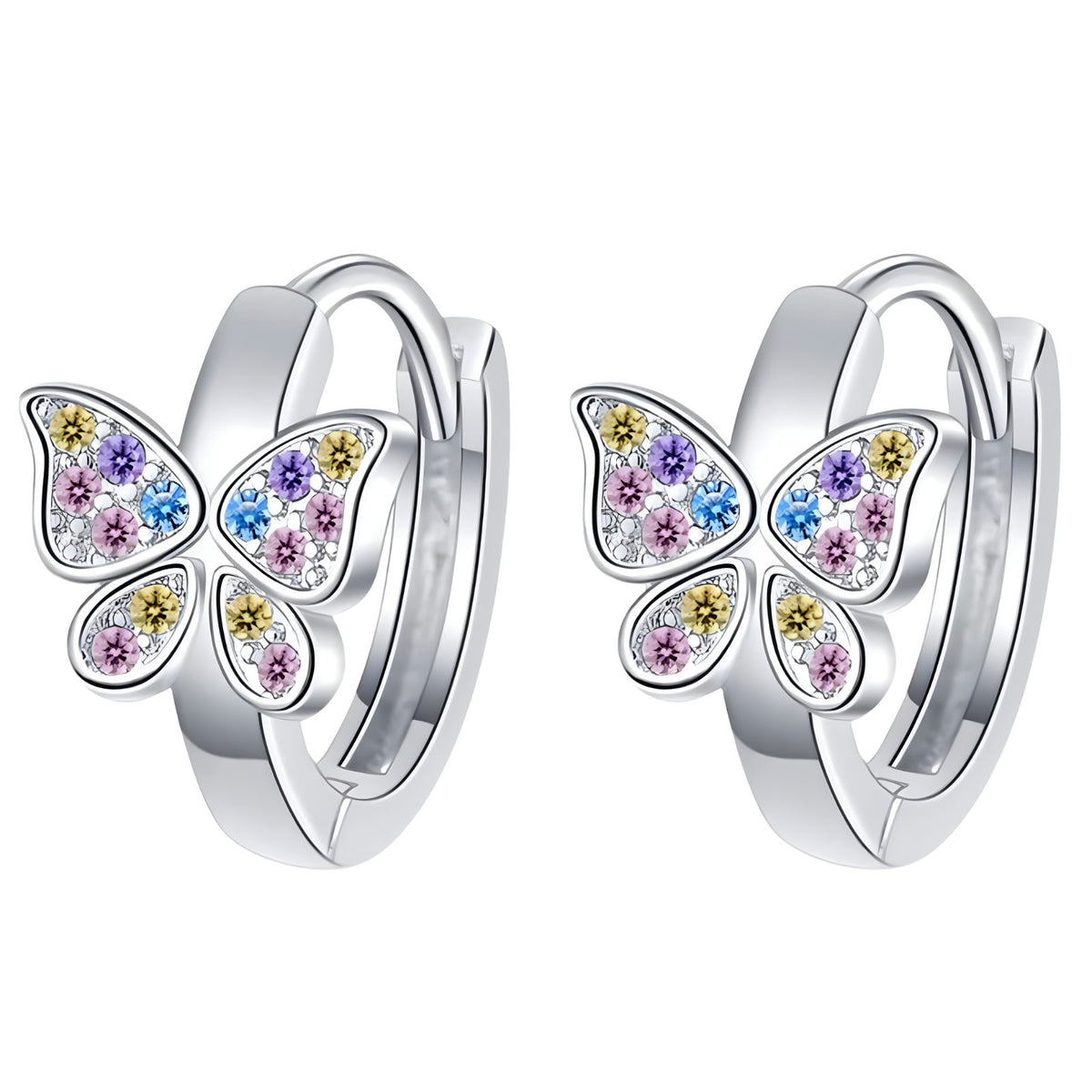 925 Sterling Silver Butterfly Hoop Earrings MultiColor Zircon Huggie 353