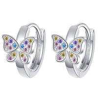 925 Sterling Silver Butterfly Hoop Earrings MultiColor Zircon Huggie 353