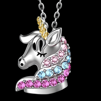 Unicorn Pendant Necklace for Girls – Crystal Rhinestone Cartoon Horse Charm 1160