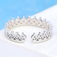 925 Sterling Silver Tiara Ring, Adjustable Crown Ring Sparkling CZ Stones 372