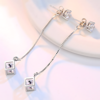 925 Silver-Plated Long Drop Earrings for Women Sparkling Cubic Zirconia Cube 986