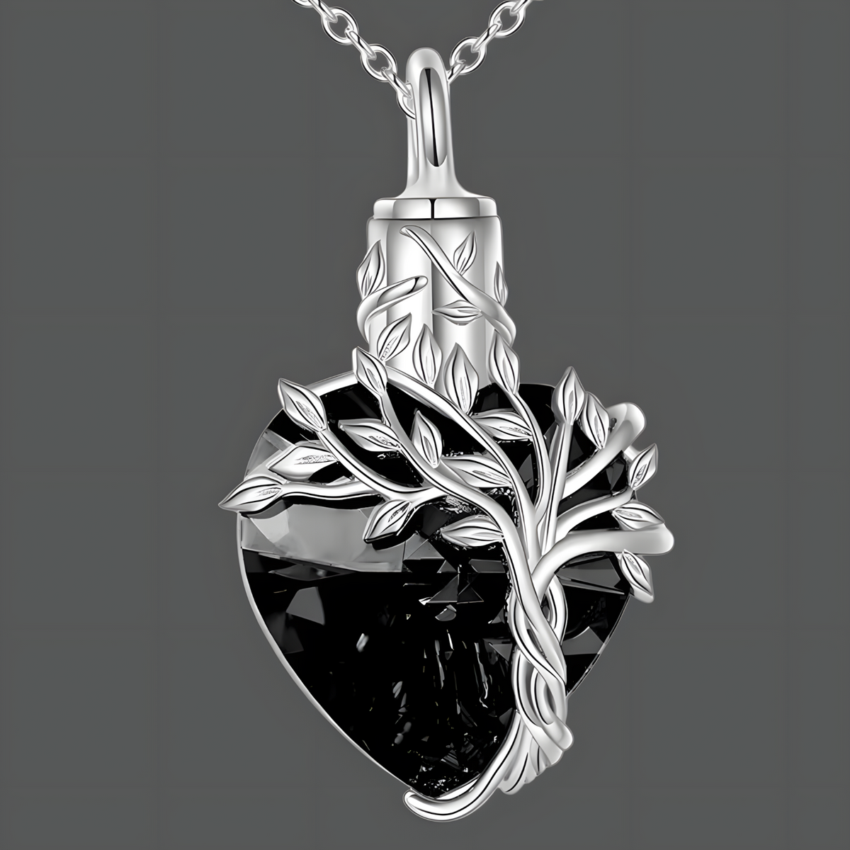 Heart Tree of Life Urn Necklace Crystal Funnel Filler 316L Stainless Steel B213