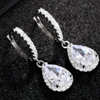 Women’s Rhodium-Plated Alloy Pear Cut Cubic Zirconia Drop Earrings Halo 1445