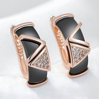 585 Rose Gold Colour Drop Earrings for Women, Copper Metal Black Ceramic 1297