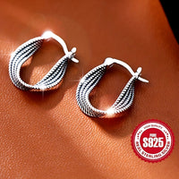 S925 Sterling Silver Twisted Huggie Hoop Earrings Women, Small Vintage Rope 617