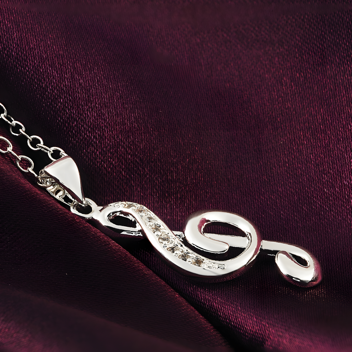 Silver Plated Alloy Musical Note Pendant Necklace Women Crystal-Accented 1415