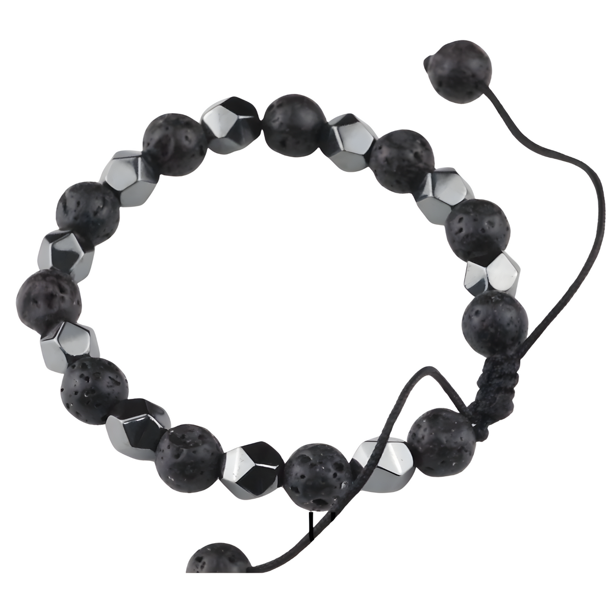 Black 8mm Lava Beaded Bracelet Adjustable Macrame Bracelet Unisex Volcanic 1351