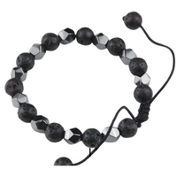 Black 8mm Lava Beaded Bracelet Adjustable Macrame Bracelet Unisex Volcanic 1351