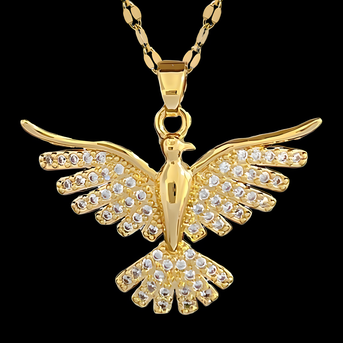 Gold Tone Stainless Steel Phoenix Bird Necklace for Women– Sparkling Zircon 1152
