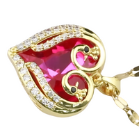 Womens Multi Color Crystal Heart Pendant Necklace 18K Gold Inlaid Zircon 1311