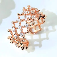 Rose Gold Adjustable Geometric Ring with AAA Cubic Zirconia - Lightweight, 383