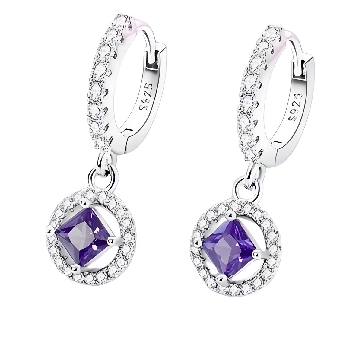 925 Sterling Silver Crystal Dangle Earrings Elegant Square Stone Jewelry  565