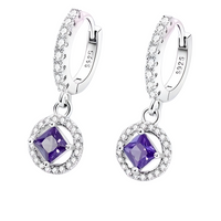 925 Sterling Silver Crystal Dangle Earrings Elegant Square Stone Jewelry  565
