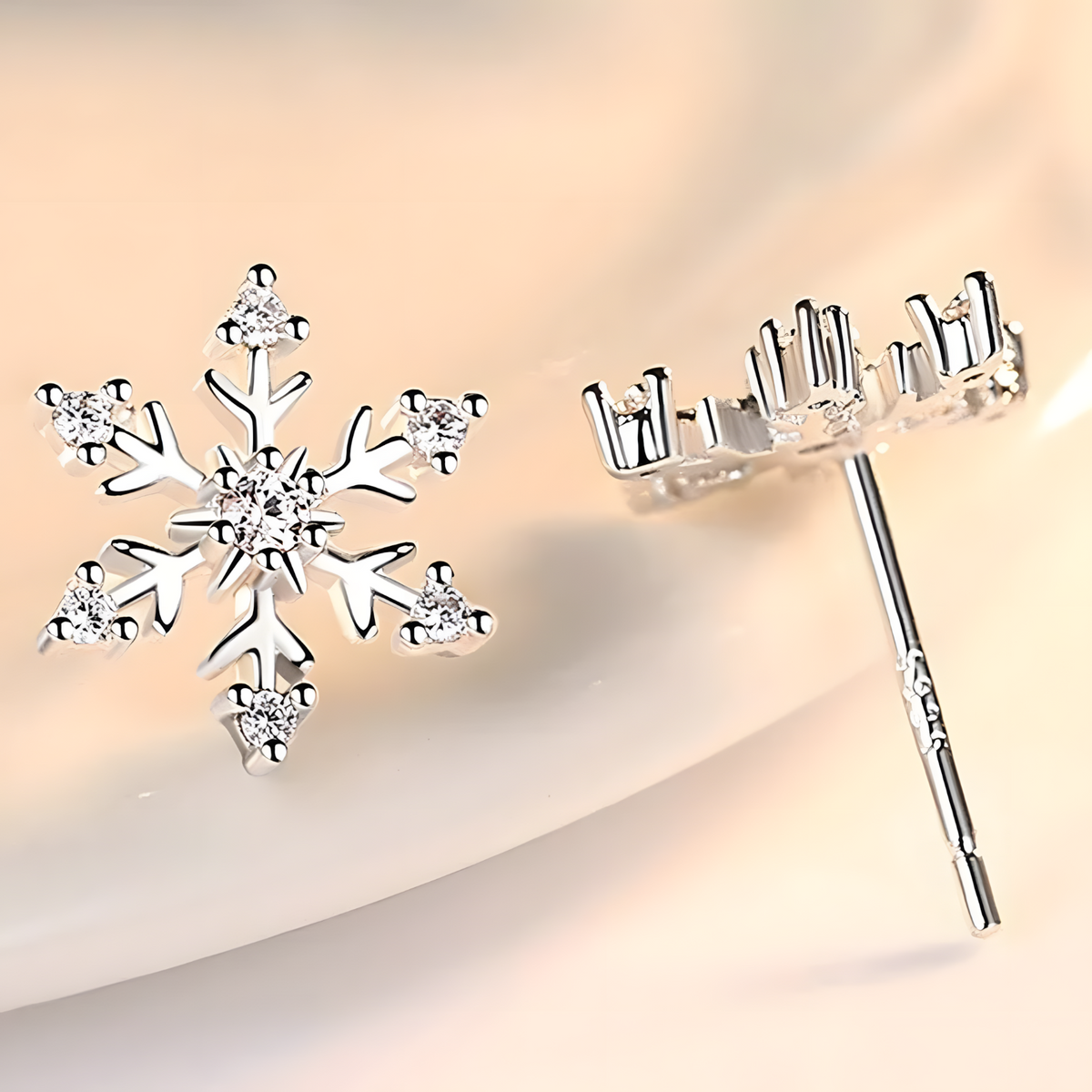 Women's Snow Flake Stud Earrings 925 Sterling Silver Plated Cubic Zirconia 465