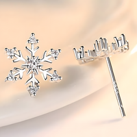 Women's Snow Flake Stud Earrings 925 Sterling Silver Plated Cubic Zirconia 465