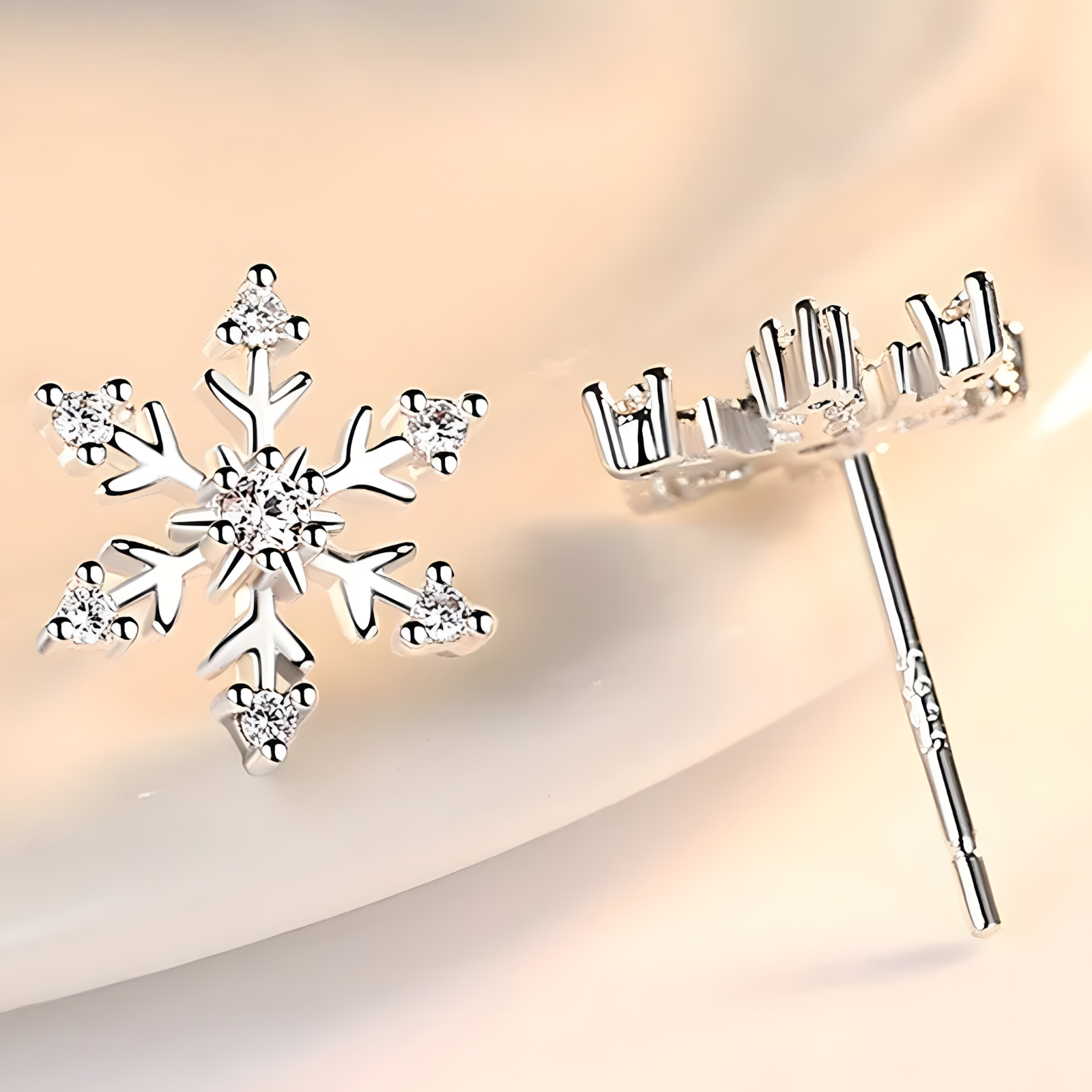 Women's Snow Flake Stud Earrings 925 Sterling Silver Plated Cubic Zirconia 465